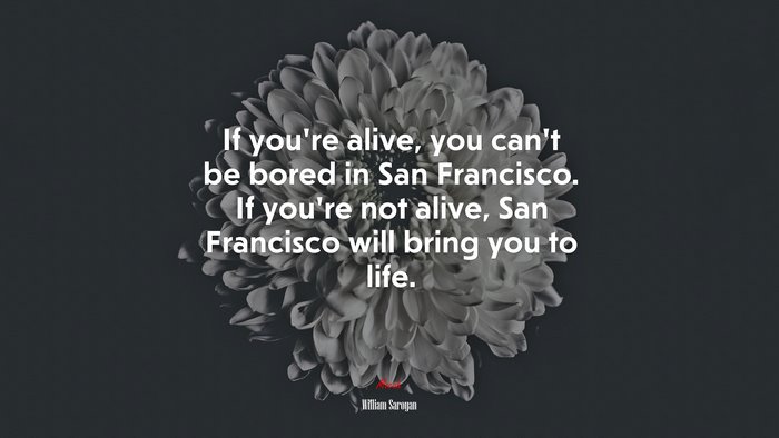 If you’re alive, you can’t be bored in San Francisco. If you’re not alive, San Francisco will bring you to life. | William Saroyan quote