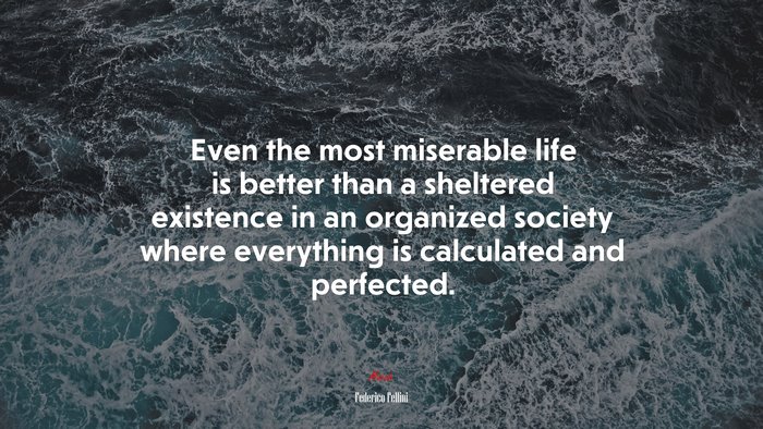 Even the most miserable life is better than a sheltered existence in an organized society where everything is calculated and perfected. | Federico Fellini quote
