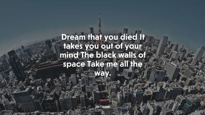Dream that you died It takes you out of your mind The black walls of space Take me all the way. | John Frusciante quote