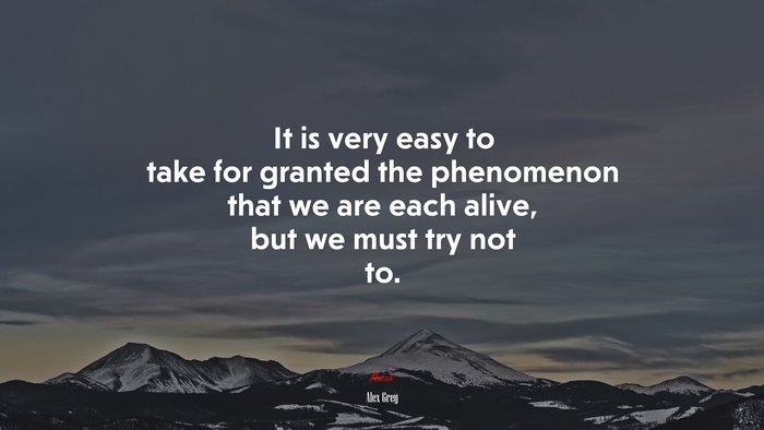 It is very easy to take for granted the phenomenon that we are each alive, but we must try not to. | Alex Grey quote