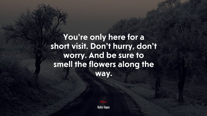 You’re only here for a short visit. Don’t hurry, don’t worry. And be sure to smell the flowers along the way. | Walter Hagen quote
