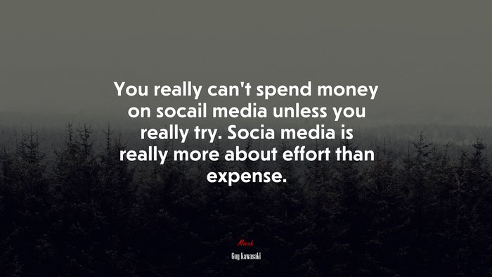 You really can’t spend money on socail media unless you really try. Socia media is really more about effort than expense. | Guy Kawasaki quote