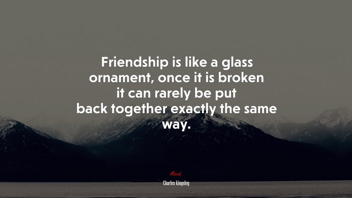 Friendship is like a glass ornament, once it is broken it can rarely be put back together exactly the same way. | Charles Kingsley quote