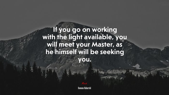 If you go on working with the light available, you will meet your Master, as he himself will be seeking you. | Ramana Maharshi quote