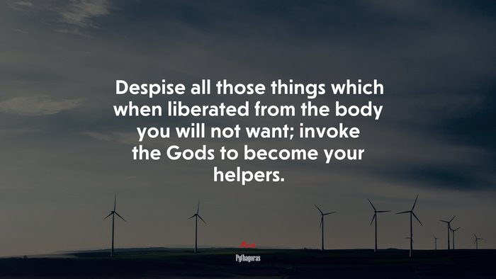 Despise all those things which when liberated from the body you will not want; invoke the Gods to become your helpers. | Pythagoras quote