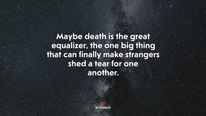 Maybe death is the great equalizer, the one big thing that can finally make strangers shed a tear for one another. | Morrie Schwartz quote