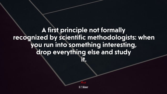 A first principle not formally recognized by scientific methodologists: when you run into something interesting, drop everything else and study it. | B. F. Skinner quote