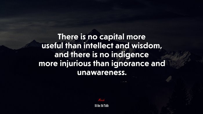 There is no capital more useful than intellect and wisdom, and there is no indigence more injurious than ignorance and unawareness. | Ali ibn Abi Talib quote