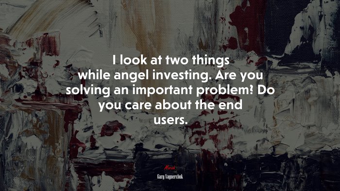 I look at two things while angel investing. Are you solving an important problem? Do you care about the end users. | Gary Vaynerchuk quote