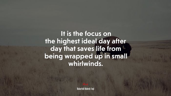 It is the focus on the highest ideal day after day that saves life from being wrapped up in small whirlwinds. | Maharishi Mahesh Yogi quote