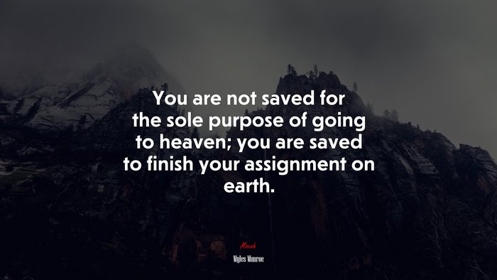You are not saved for the sole purpose of going to heaven; you are saved to finish your assignment on earth. | Myles Munroe quote