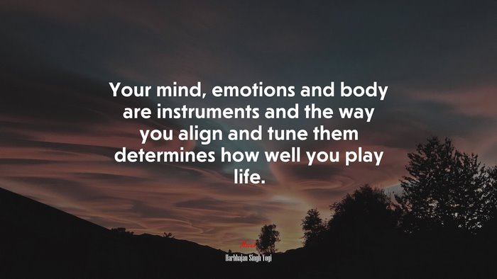 Your mind, emotions and body are instruments and the way you align and tune them determines how well you play life. | Harbhajan Singh Yogi quote