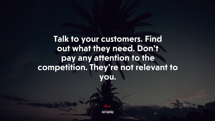Talk to your customers. Find out what they need. Don’t pay any attention to the competition. They’re not relevant to you. | Joel Spolsky quote