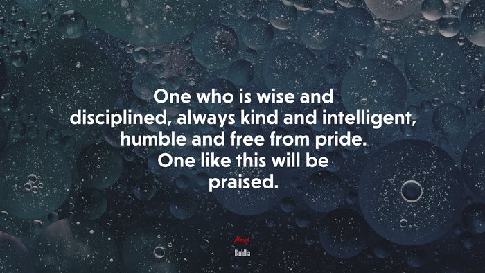 One who is wise and disciplined, always kind and intelligent, humble and free from pride. One like this will be praised. | Buddha quote