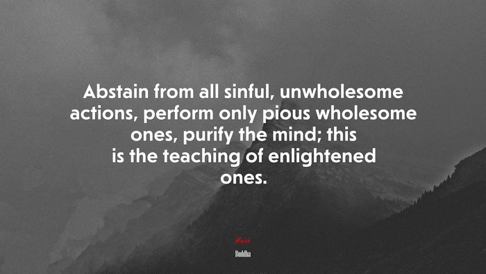 Abstain from all sinful, unwholesome actions, perform only pious wholesome ones, purify the mind; this is the teaching of enlightened ones. | Buddha quote