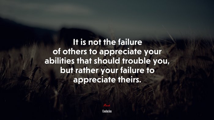 It is not the failure of others to appreciate your abilities that should trouble you, but rather your failure to appreciate theirs. | Confucius quote