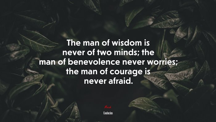 The man of wisdom is never of two minds; the man of benevolence never worries; the man of courage is never afraid. | Confucius quote