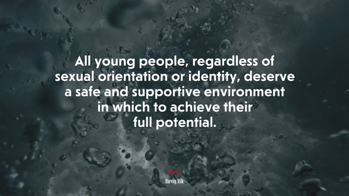 All young people, regardless of sexual orientation or identity, deserve a safe and supportive environment in which to achieve their full potential. | Harvey Milk quote