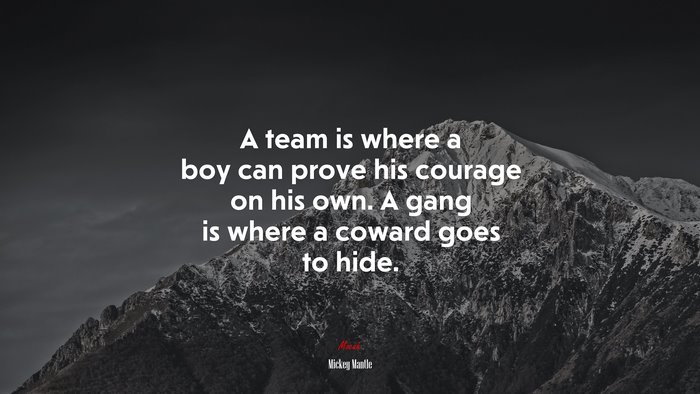 A team is where a boy can prove his courage on his own. A gang is where a coward goes to hide. | Mickey Mantle quote