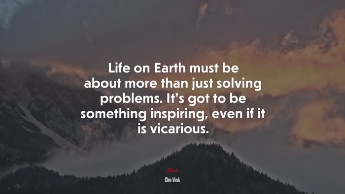 Life on Earth must be about more than just solving problems. It’s got to be something inspiring, even if it is vicarious. | Elon Musk quote