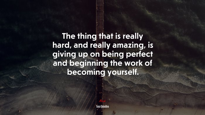 The thing that is really hard, and really amazing, is giving up on being perfect and beginning the work of becoming yourself. | Anna Quindlen quote