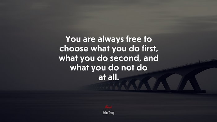 You are always free to choose what you do first, what you do second, and what you do not do at all. | Brian Tracy quote