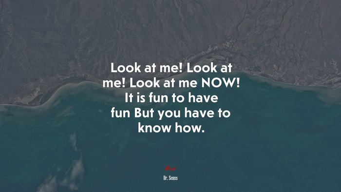 Look at me! Look at me! Look at me NOW! It is fun to have fun But you have to know how. | Dr. Seuss quote