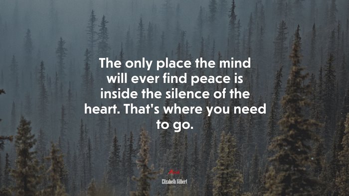 The only place the mind will ever find peace is inside the silence of the heart. That’s where you need to go. | Elizabeth Gilbert quote