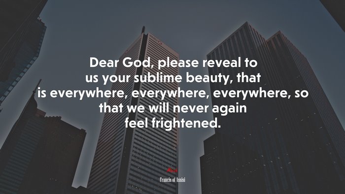 Dear God, please reveal to us your sublime beauty, that is everywhere, everywhere, everywhere, so that we will never again feel frightened. | Francis of Assisi quote