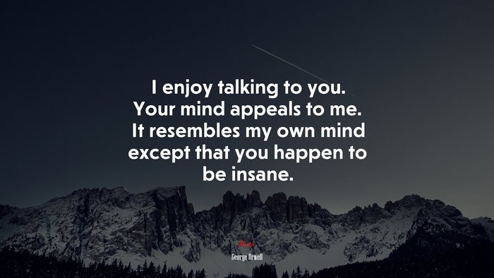 I enjoy talking to you. Your mind appeals to me. It resembles my own mind except that you happen to be insane. | George Orwell quote