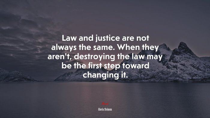 Law and justice are not always the same. When they aren’t, destroying the law may be the first step toward changing it. | Gloria Steinem quote