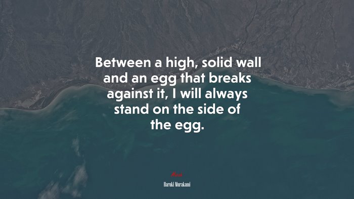 Between a high, solid wall and an egg that breaks against it, I will always stand on the side of the egg. | Haruki Murakami quote