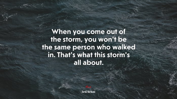When you come out of the storm, you won’t be the same person who walked in. That’s what this storm’s all about. | Haruki Murakami quote