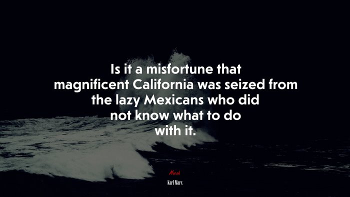 Is it a misfortune that magnificent California was seized from the lazy Mexicans who did not know what to do with it. | Karl Marx quote