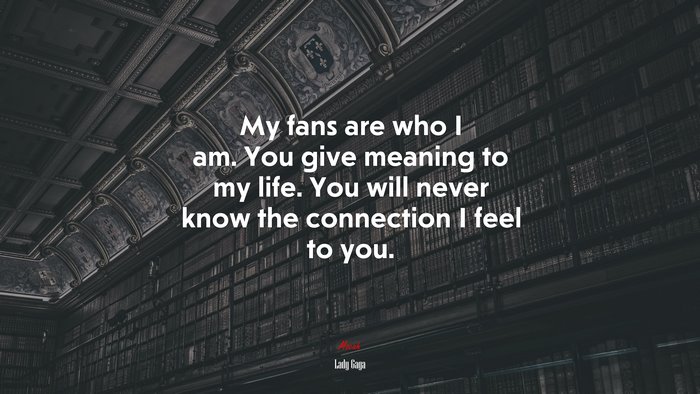 My fans are who I am. You give meaning to my life. You will never know the connection I feel to you. | Lady Gaga quote