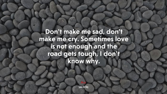 Don’t make me sad, don’t make me cry. Sometimes love is not enough and the road gets tough, I don’t know why. | Lana Del Rey quote