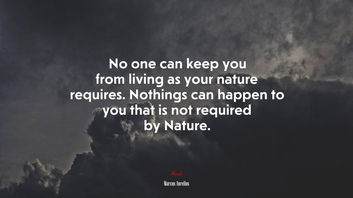 No one can keep you from living as your nature requires. Nothings can happen to you that is not required by Nature. | Marcus Aurelius quote