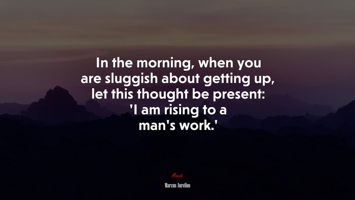 In the morning, when you are sluggish about getting up, let this thought be present: ‘I am rising to a man’s work.’ | Marcus Aurelius quote