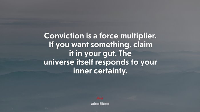 Conviction is a force multiplier. If you want something, claim it in your gut. The universe itself responds to your inner certainty. | Marianne Williamson quote