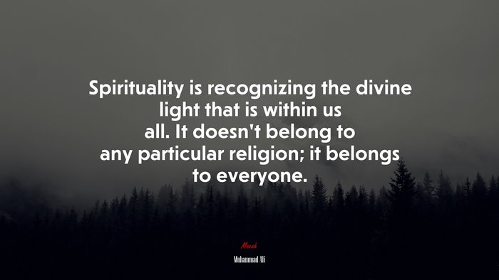 Spirituality is recognizing the divine light that is within us all. It doesn’t belong to any particular religion; it belongs to everyone. | Muhammad Ali quote