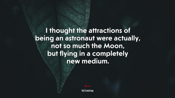 I thought the attractions of being an astronaut were actually, not so much the Moon, but flying in a completely new medium. | Neil Armstrong quote