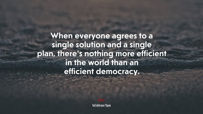 When everyone agrees to a single solution and a single plan, there’s nothing more efficient in the world than an efficient democracy. | Neil deGrasse Tyson quote