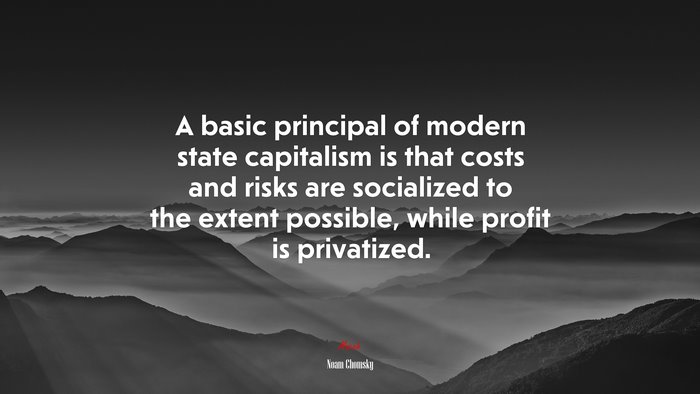 A basic principal of modern state capitalism is that costs and risks are socialized to the extent possible, while profit is privatized. | Noam Chomsky quote