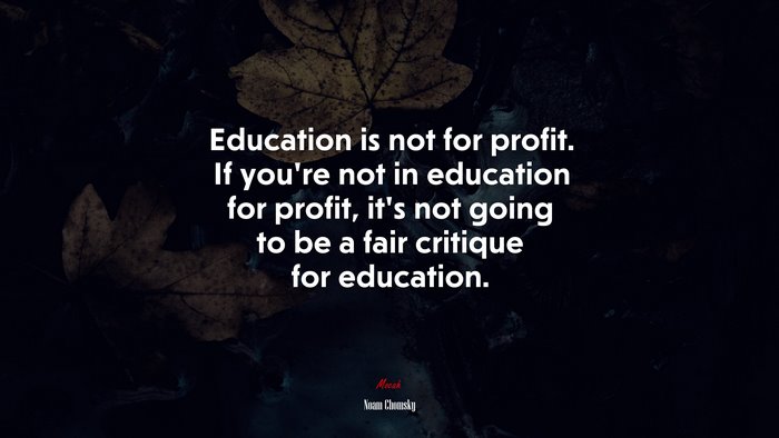 Education is not for profit. If you’re not in education for profit, it’s not going to be a fair critique for education. | Noam Chomsky quote