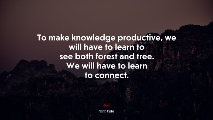 To make knowledge productive, we will have to learn to see both forest and tree. We will have to learn to connect. | Peter F. Drucker quote