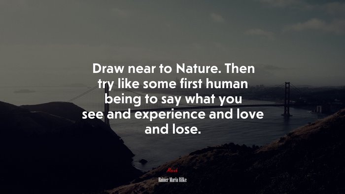 Draw near to Nature. Then try like some first human being to say what you see and experience and love and lose. | Rainer Maria Rilke quote