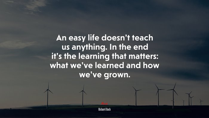 An easy life doesn’t teach us anything. In the end it’s the learning that matters: what we’ve learned and how we’ve grown. | Richard Bach quote