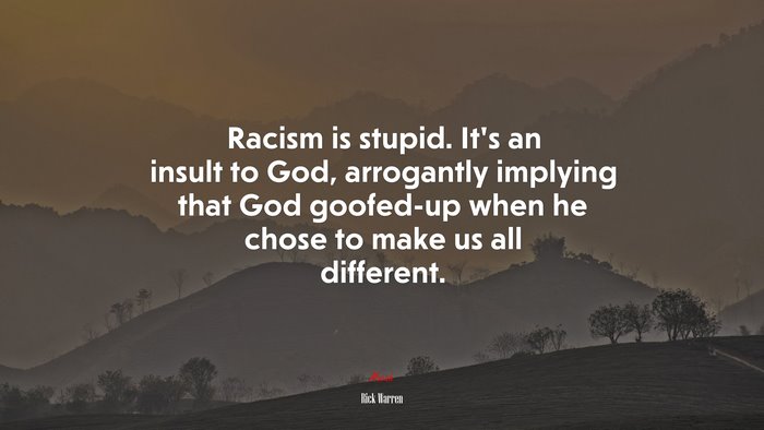 Racism is stupid. It’s an insult to God, arrogantly implying that God goofed-up when he chose to make us all different. | Rick Warren quote