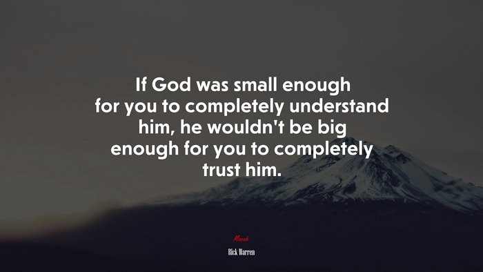 If God was small enough for you to completely understand him, he wouldn’t be big enough for you to completely trust him. | Rick Warren quote