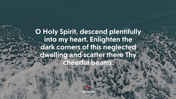 O Holy Spirit, descend plentifully into my heart. Enlighten the dark corners of this neglected dwelling and scatter there Thy cheerful beams. | Saint Augustine quote